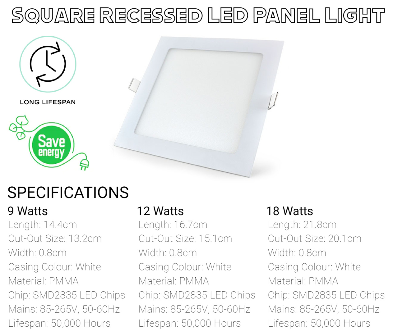 Square LED Panel Light 12W | Natural White 4000k