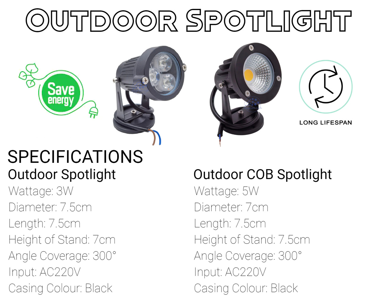 Spotlight LED indoor/outdoor 3W | Warm White 3000K 3
