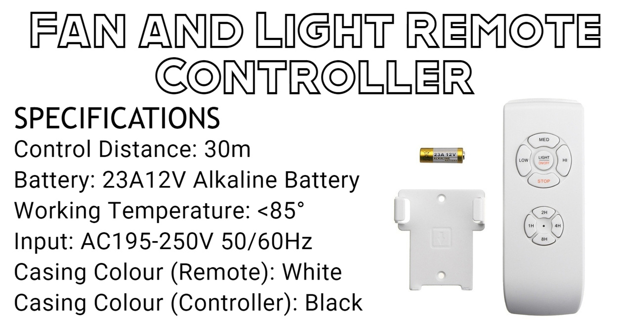 Ceiling Fan Lamp Remote Controller Kit | 23A/12V Battery and Bracket 6