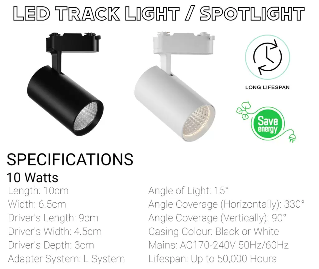 Adjustable LED Track Light Spot Light 10W Round Specification