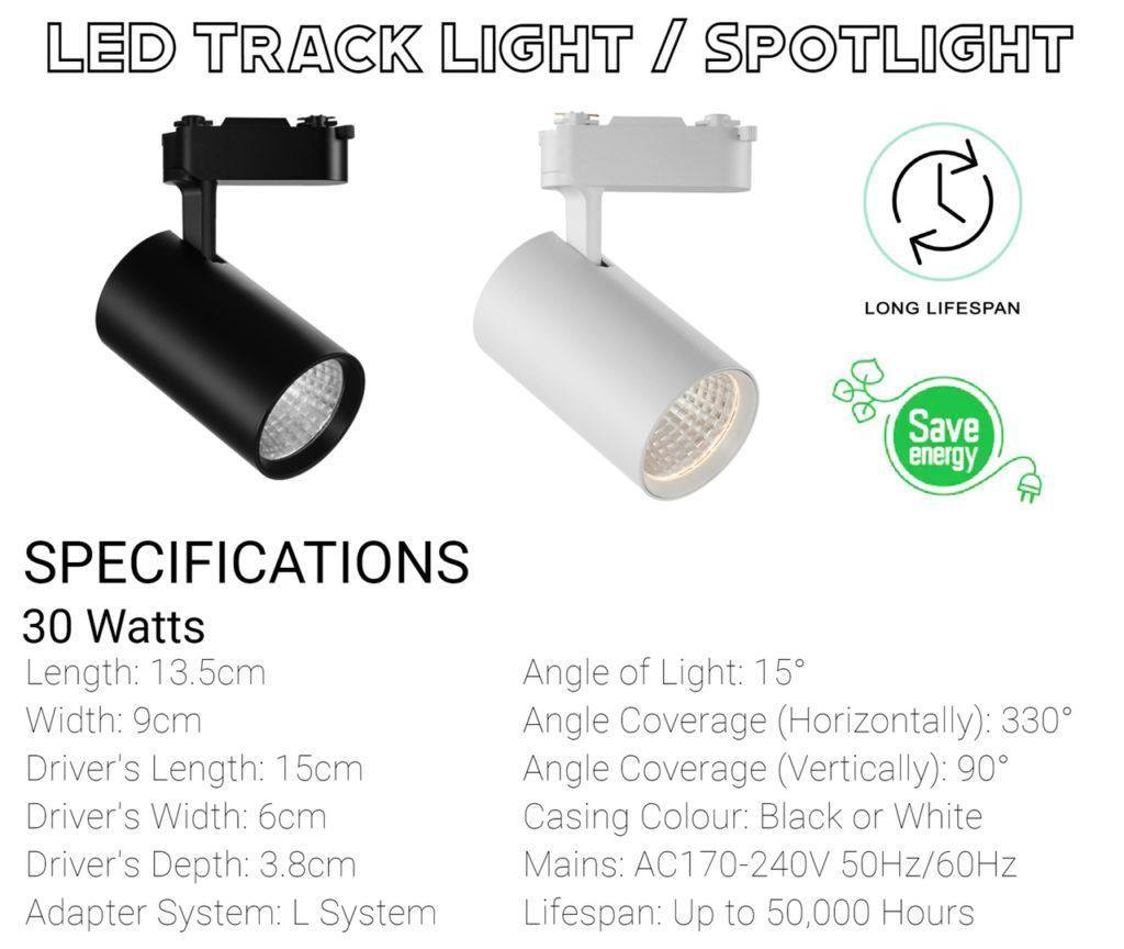 Adjustable LED Track Light Spot Light 30W Round Specification