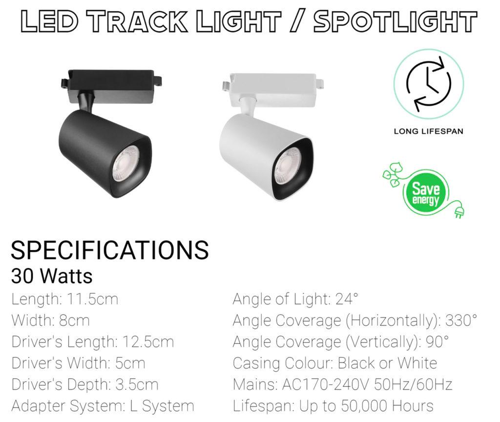 Adjustable LED Track Light Spot Light 30W Square Specification