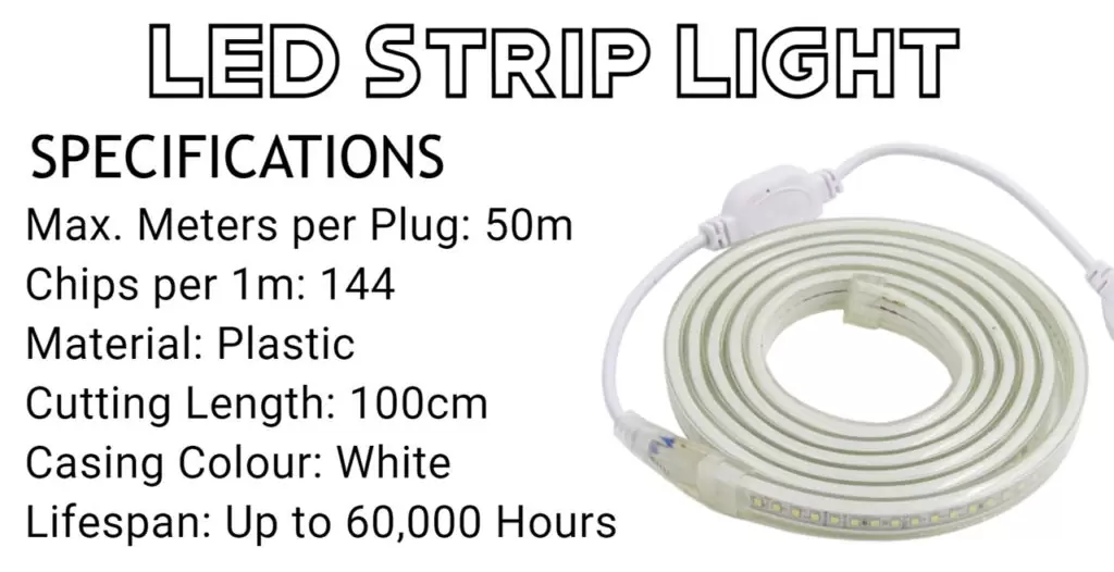Durable and Long-Lasting LED Strip Light with 3-pin Plug [Water and Dusut proof] Specification
