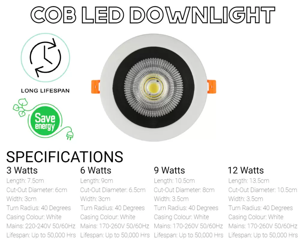 COB LED Ceiling Light/Downlight 9W 1