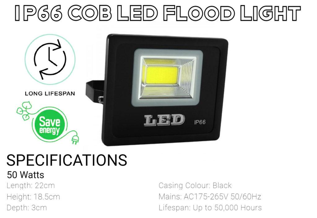 IP66 COB Flood Light 50W Rainproof Specification