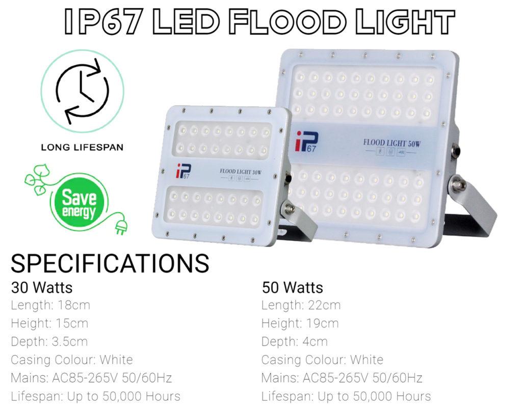 IP67 LED Flood Light 30W 50W [Rainproof] Specification