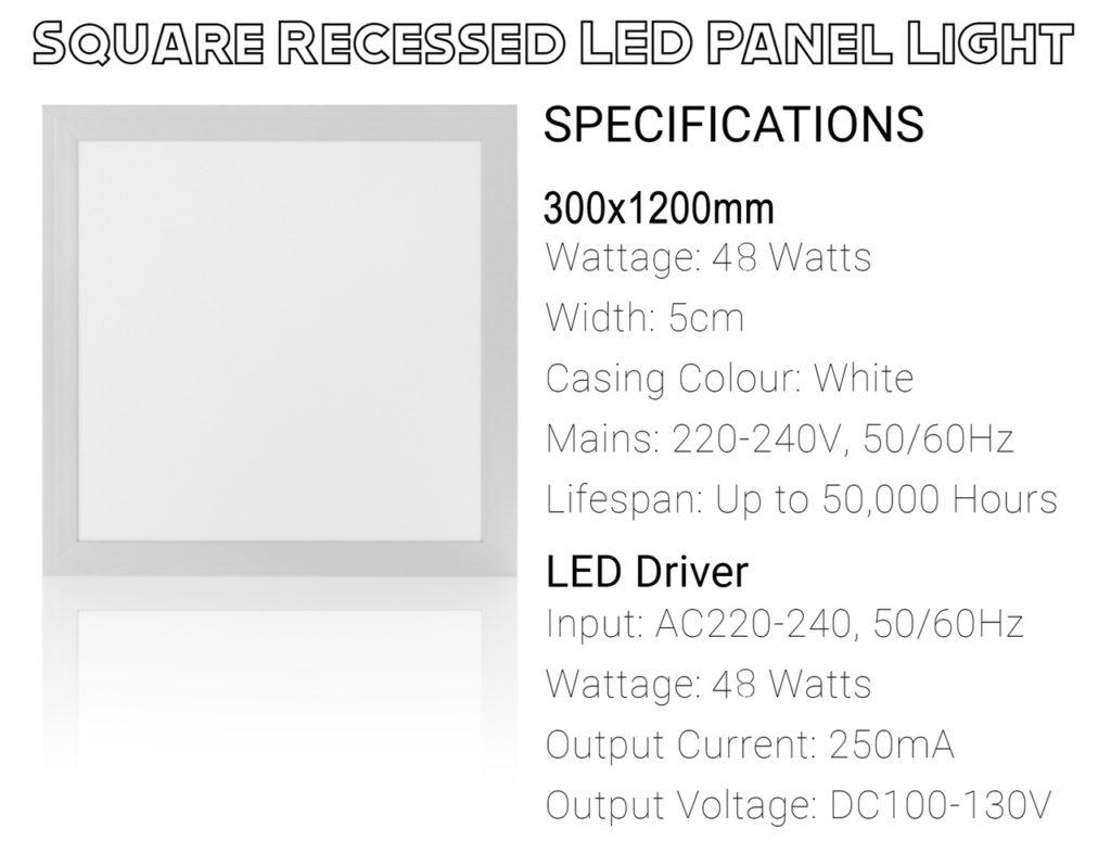 LED Panel Light, LED Ceiling Light 300 x 1200mm Specification