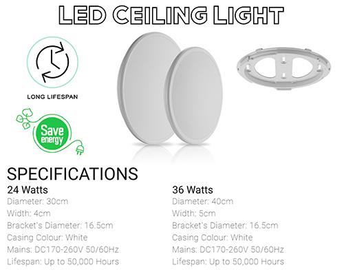 Long-Lasting LED Ceiling Light 24W 36W Specification