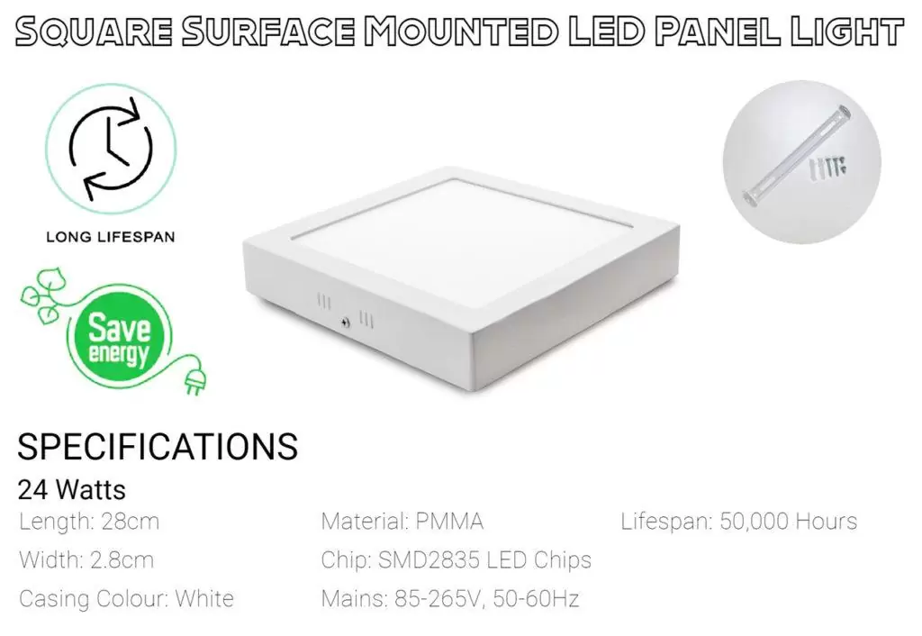 Long-Lasting LED Panel Light Led Ceiling Light 24W (Square Surface Mounted) Specification