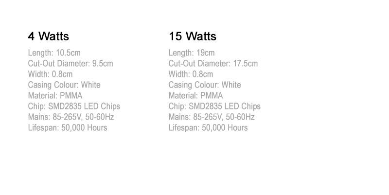 Slim and Elegant LED Panel Light, LED Ceiling Light 4,9,12,15,18W Round (Recessed) Specification 2