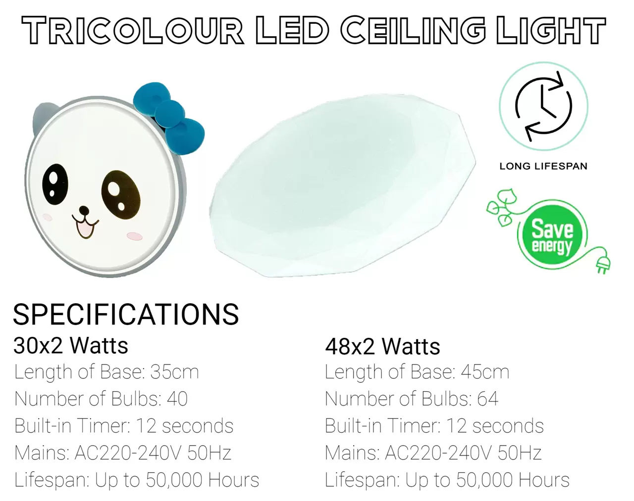 Tricolour LED Ceiling Light Specification